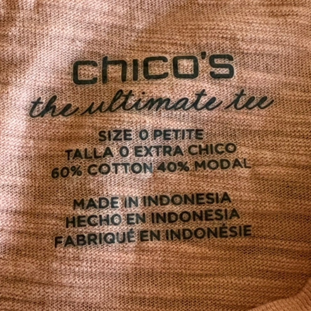 Chico's Ultimate Tee Women 0 Petite (XS) Peach V-Neck 3/4 Sleeve Slub Top EUC 🌼 - Picture 4 of 8
